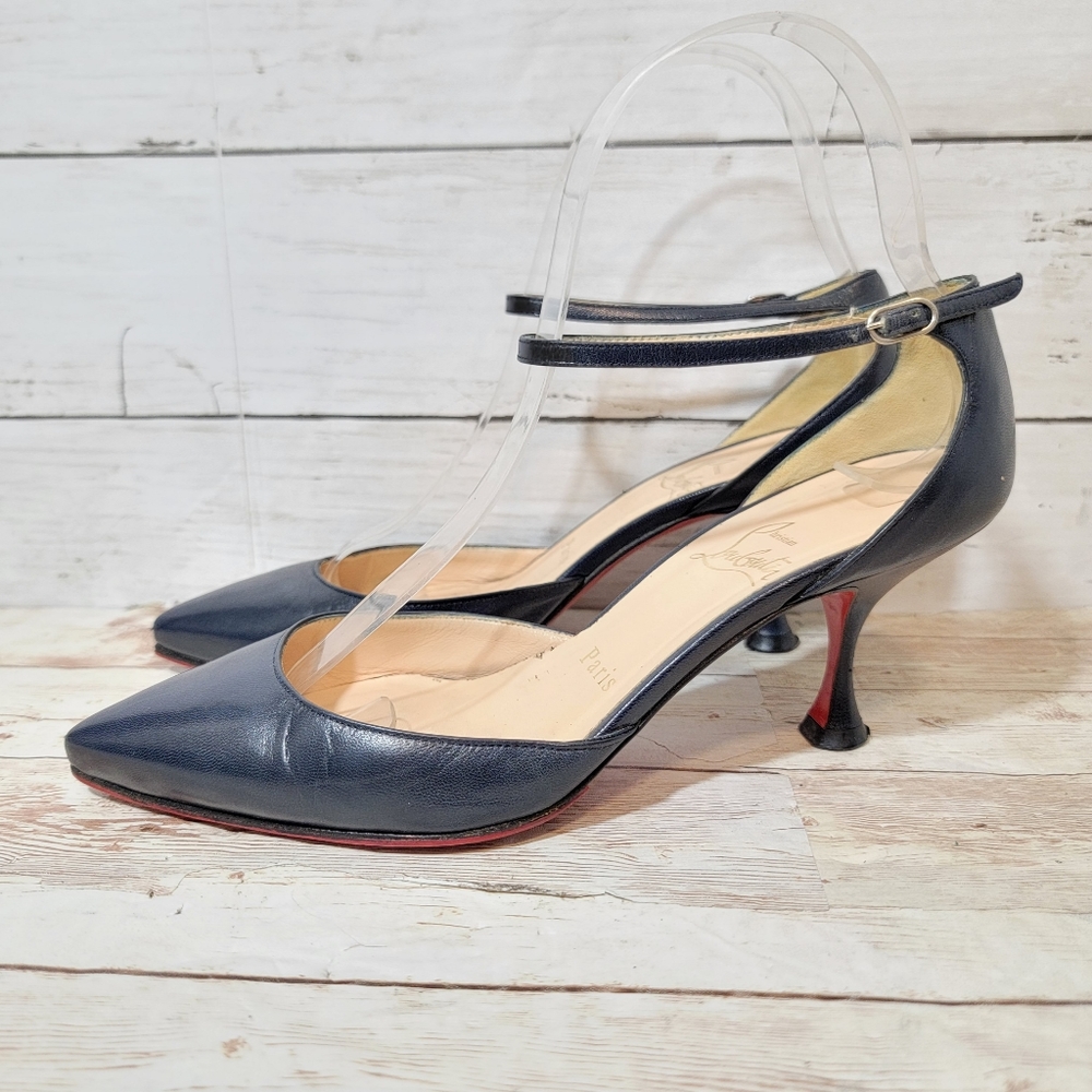 Christian Louboutin navy blue heels with ankle strap